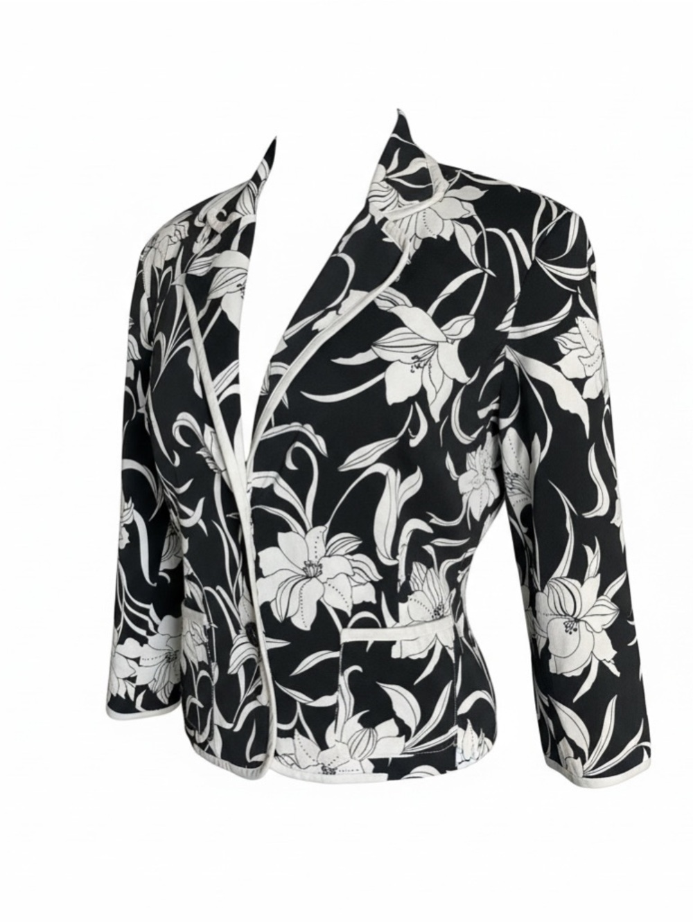 Carrie Allen Black White Blazer Size 6 Floral Print‎ Classic Career Jacket - Picture 3 of 8